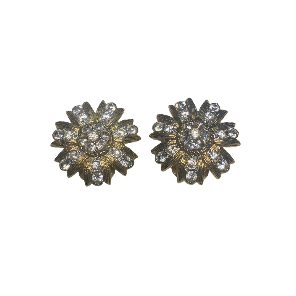 Nolan miller flower rhinestone clip on earrings